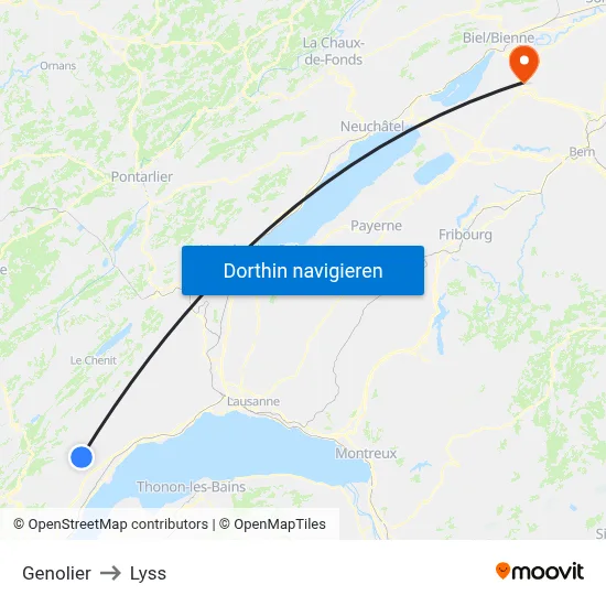 Genolier to Lyss map