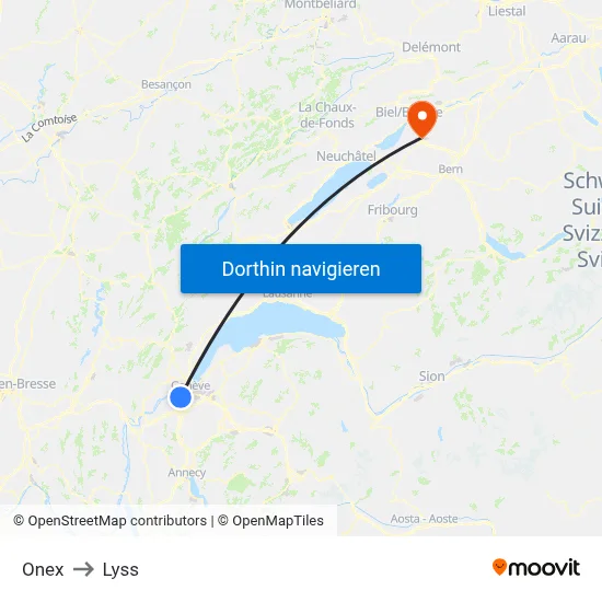 Onex to Lyss map