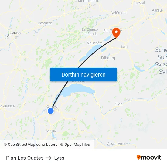 Plan-Les-Ouates to Lyss map