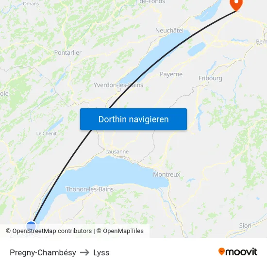 Pregny-Chambésy to Lyss map