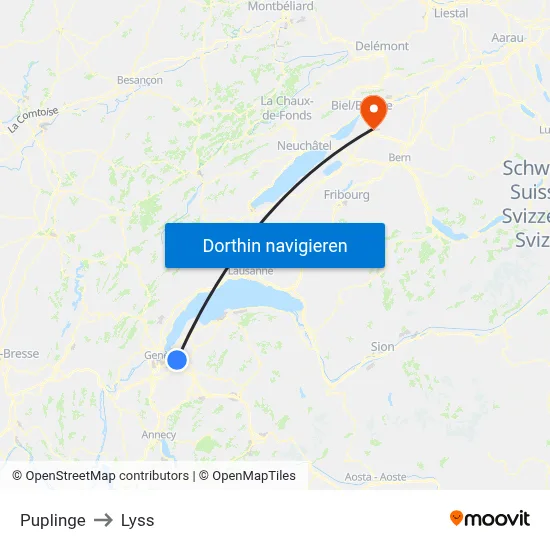 Puplinge to Lyss map
