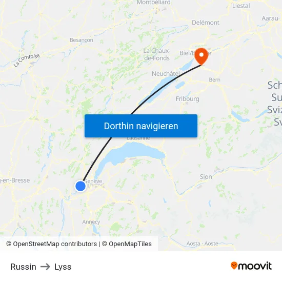 Russin to Lyss map