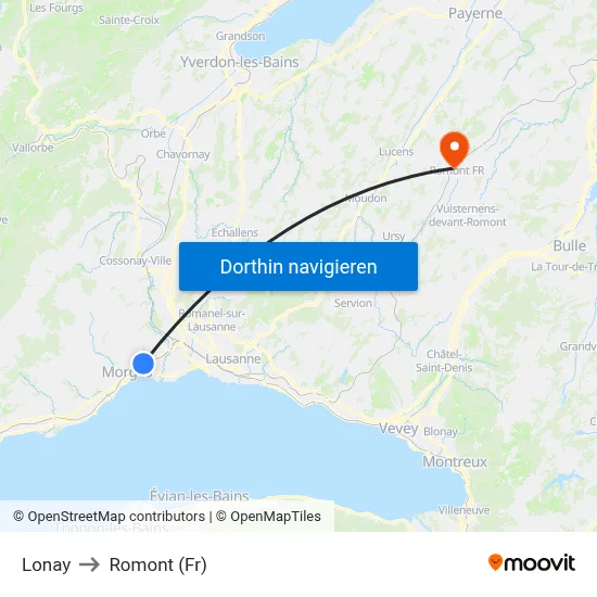 Lonay to Romont (Fr) map