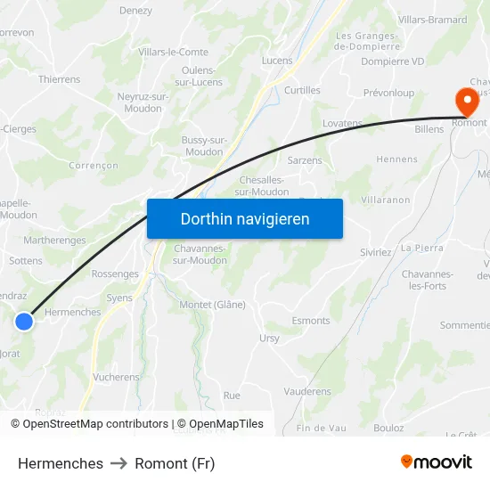 Hermenches to Romont (Fr) map