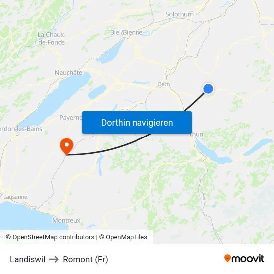 Landiswil to Romont (Fr) map