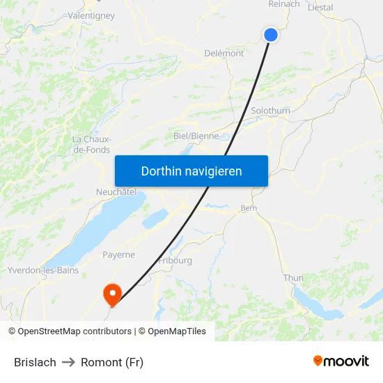 Brislach to Romont (Fr) map