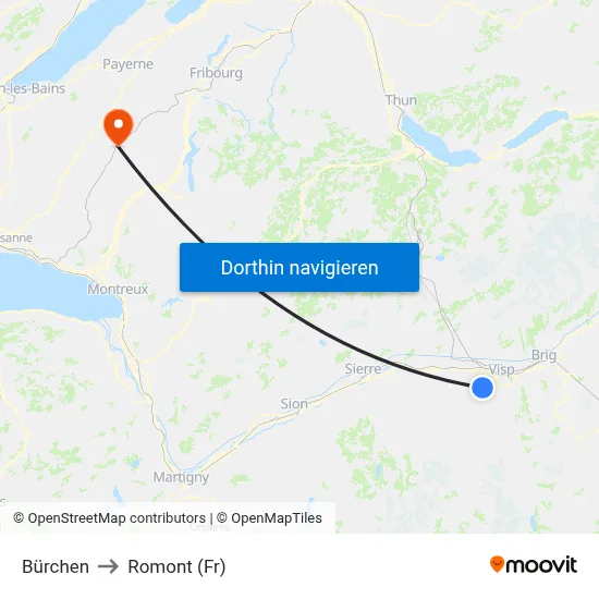 Bürchen to Romont (Fr) map