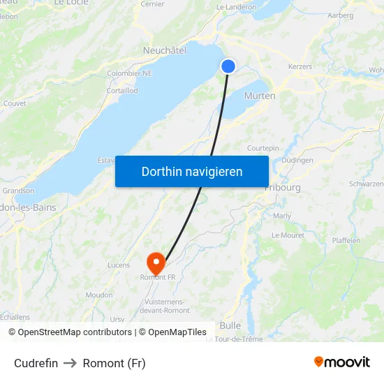 Cudrefin to Romont (Fr) map