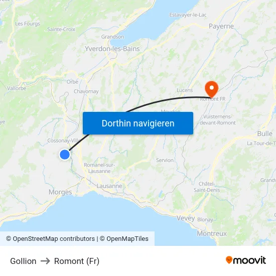 Gollion to Romont (Fr) map