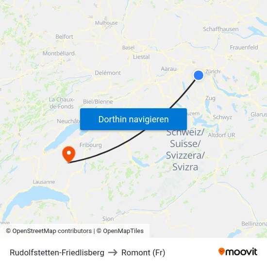 Rudolfstetten-Friedlisberg to Romont (Fr) map