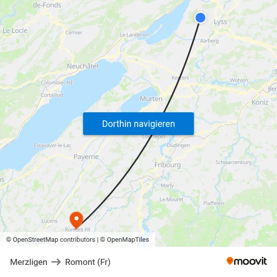 Merzligen to Romont (Fr) map