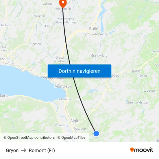 Gryon to Romont (Fr) map