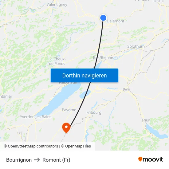 Bourrignon to Romont (Fr) map