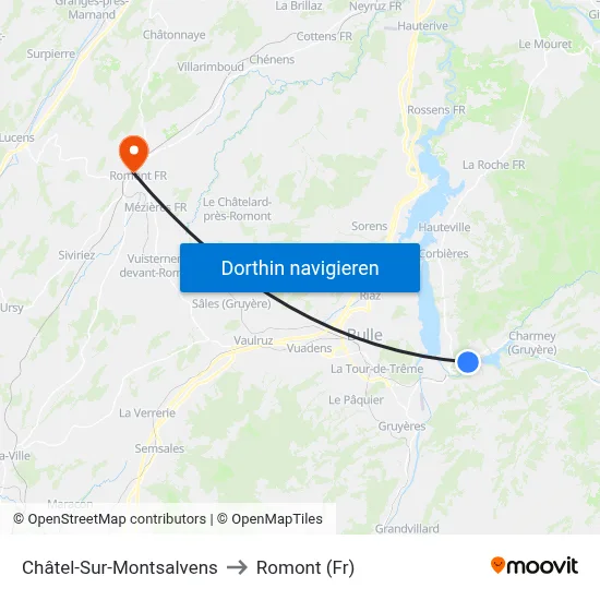 Châtel-Sur-Montsalvens to Romont (Fr) map