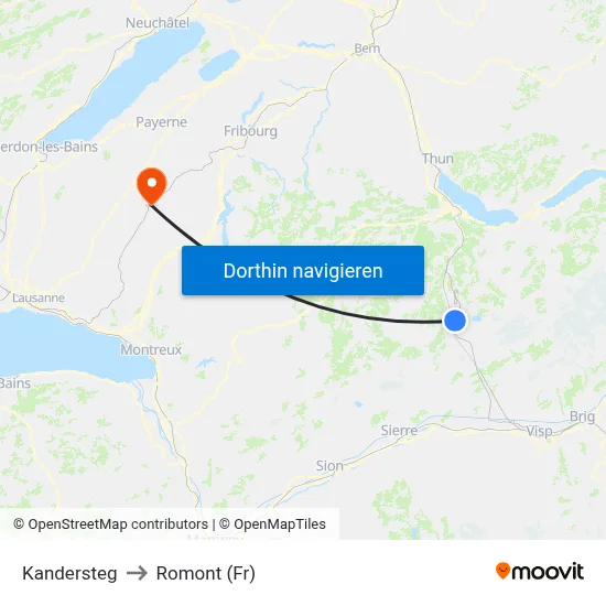 Kandersteg to Romont (Fr) map