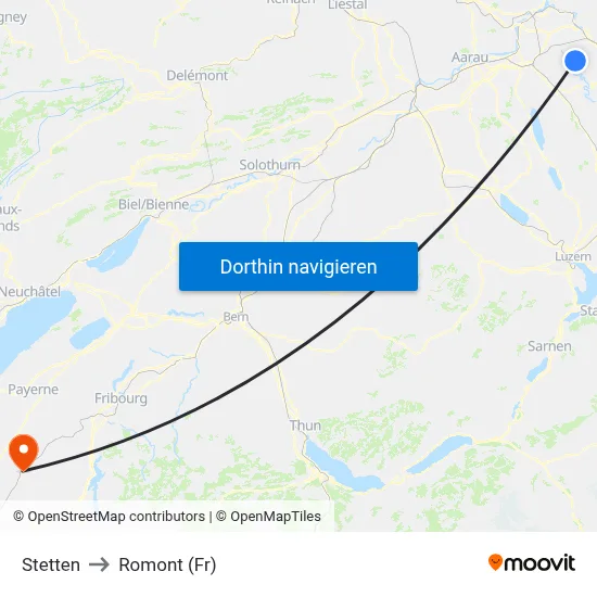 Stetten to Romont (Fr) map