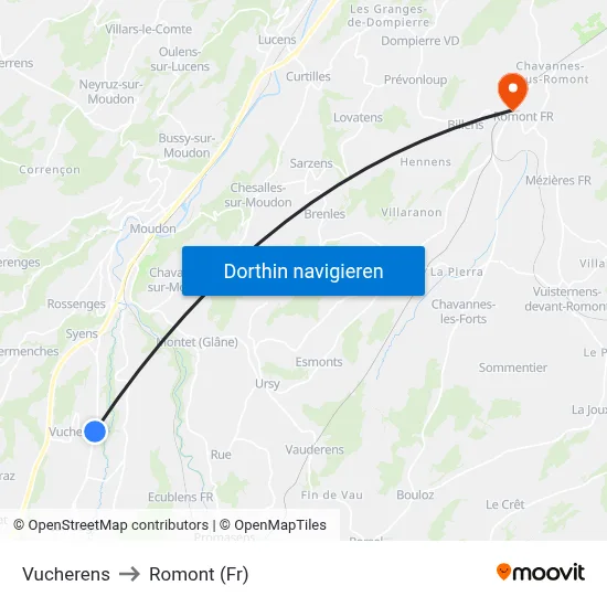 Vucherens to Romont (Fr) map