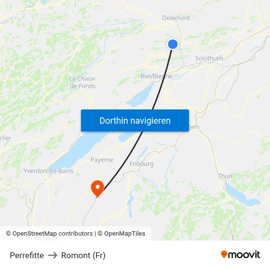 Perrefitte to Romont (Fr) map