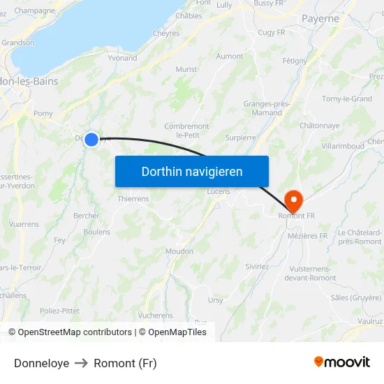 Donneloye to Romont (Fr) map