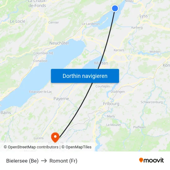 Bielersee (Be) to Romont (Fr) map