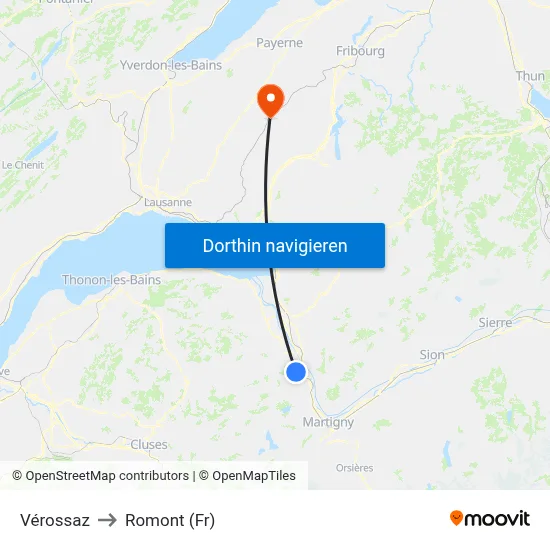 Vérossaz to Romont (Fr) map