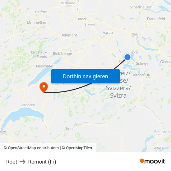 Root to Romont (Fr) map