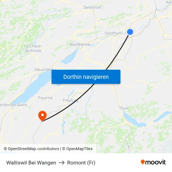 Walliswil Bei Wangen to Romont (Fr) map