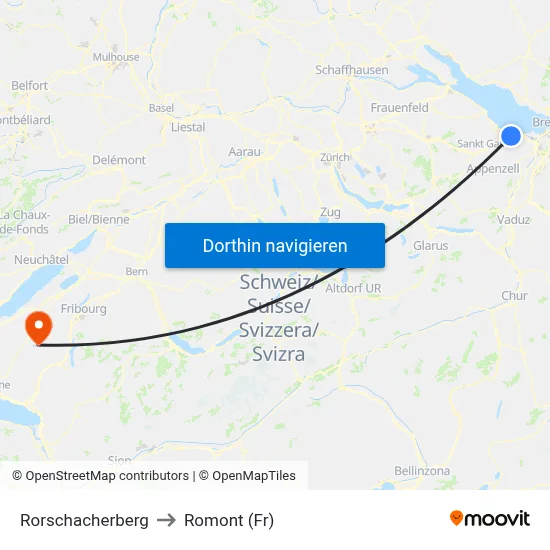 Rorschacherberg to Romont (Fr) map