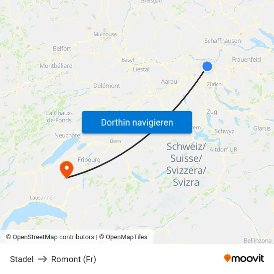 Stadel to Romont (Fr) map