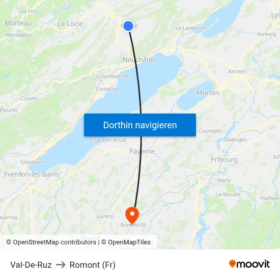 Val-De-Ruz to Romont (Fr) map