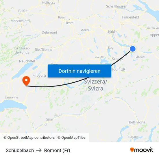 Schübelbach to Romont (Fr) map
