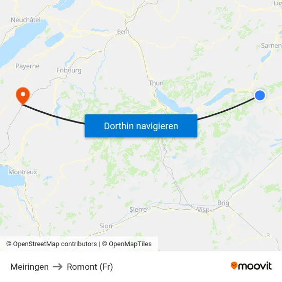 Meiringen to Romont (Fr) map