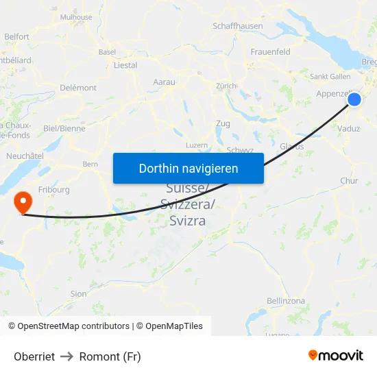 Oberriet to Romont (Fr) map
