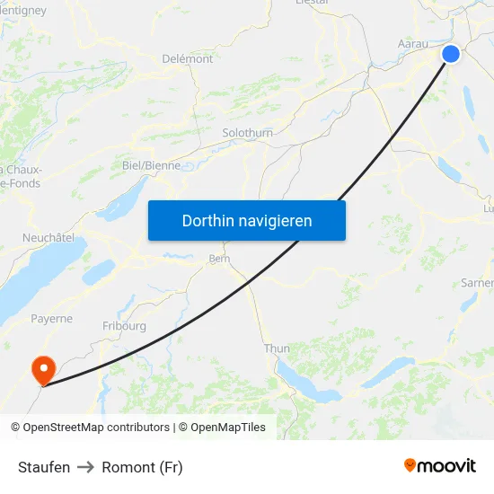 Staufen to Romont (Fr) map