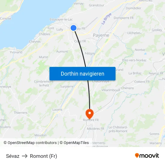 Sévaz to Romont (Fr) map