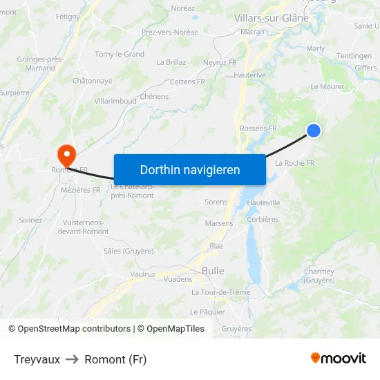 Treyvaux to Romont (Fr) map