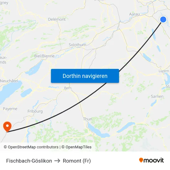 Fischbach-Göslikon to Romont (Fr) map