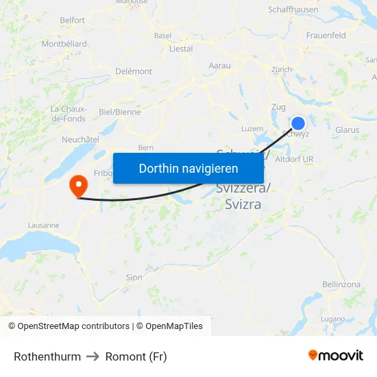 Rothenthurm to Romont (Fr) map