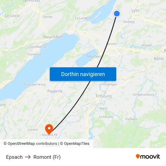 Epsach to Romont (Fr) map