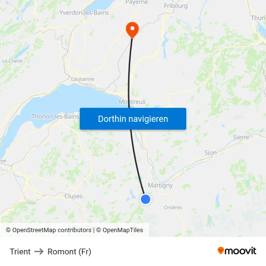 Trient to Romont (Fr) map