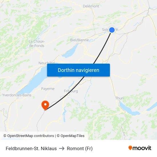 Feldbrunnen-St. Niklaus to Romont (Fr) map