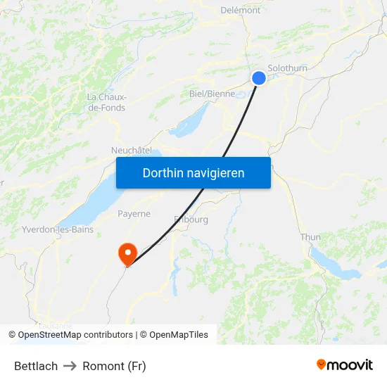 Bettlach to Romont (Fr) map