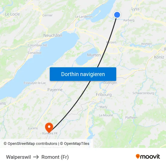 Walperswil to Romont (Fr) map