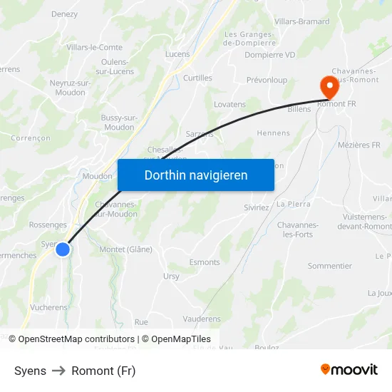 Syens to Romont (Fr) map