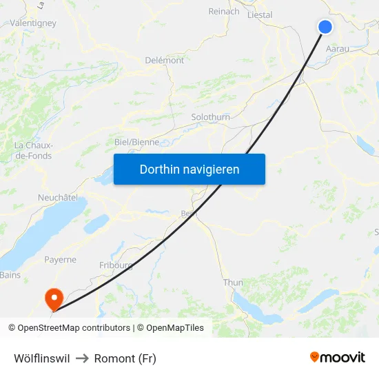 Wölflinswil to Romont (Fr) map