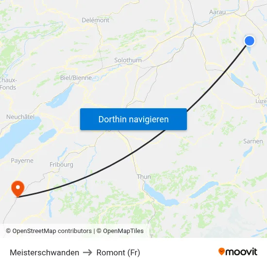 Meisterschwanden to Romont (Fr) map