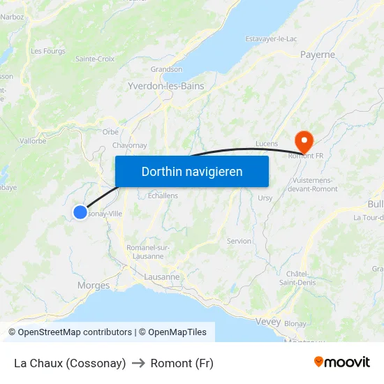La Chaux (Cossonay) to Romont (Fr) map