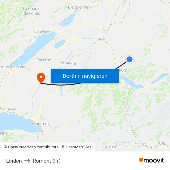 Linden to Romont (Fr) map