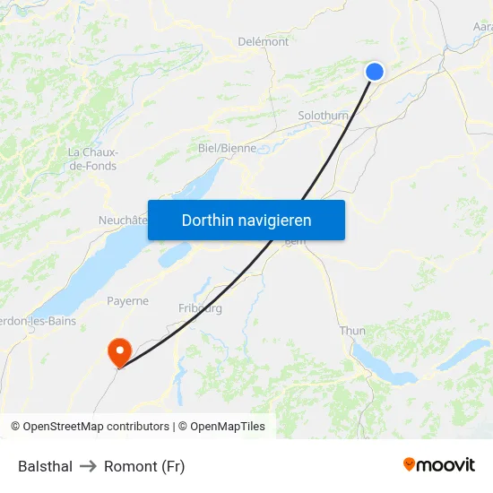 Balsthal to Romont (Fr) map