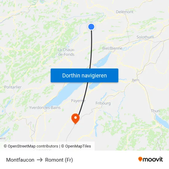 Montfaucon to Romont (Fr) map